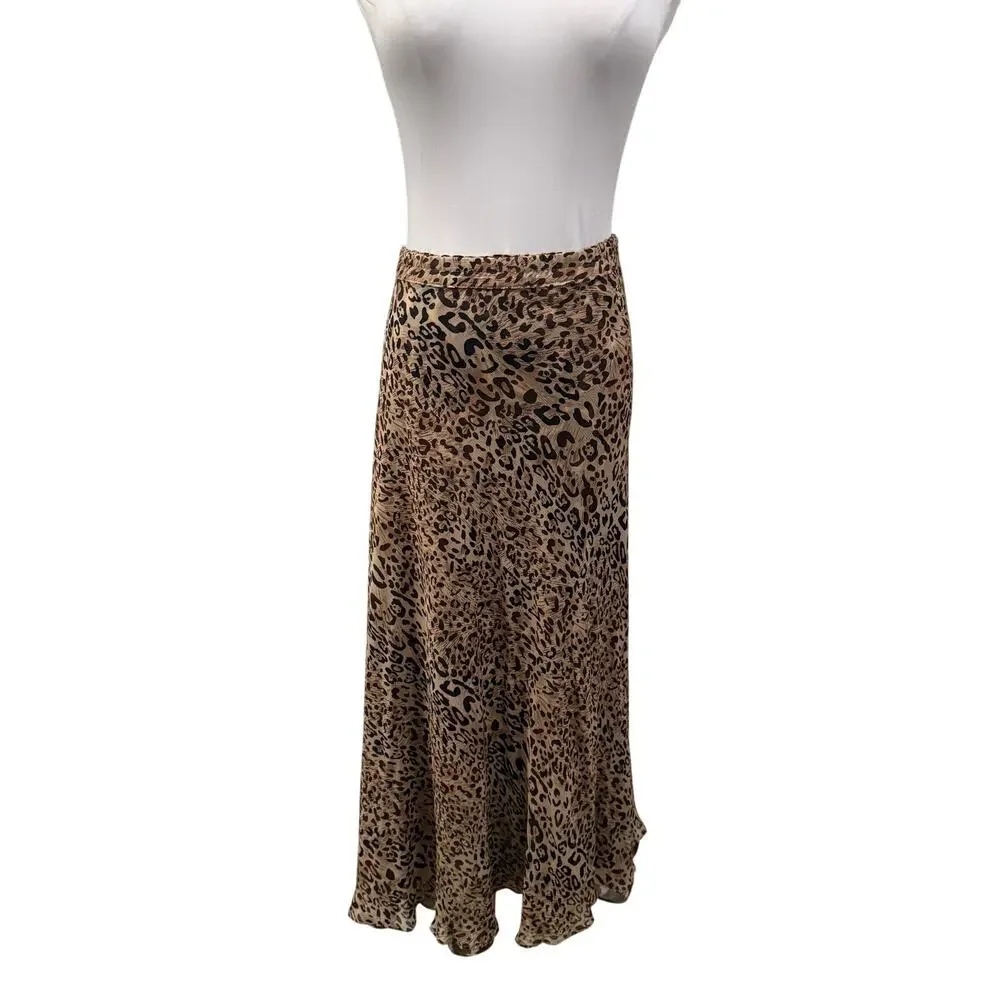Reversible Leopard Cheetah Print Midi Skirt Animal Print Brown XL Work Office